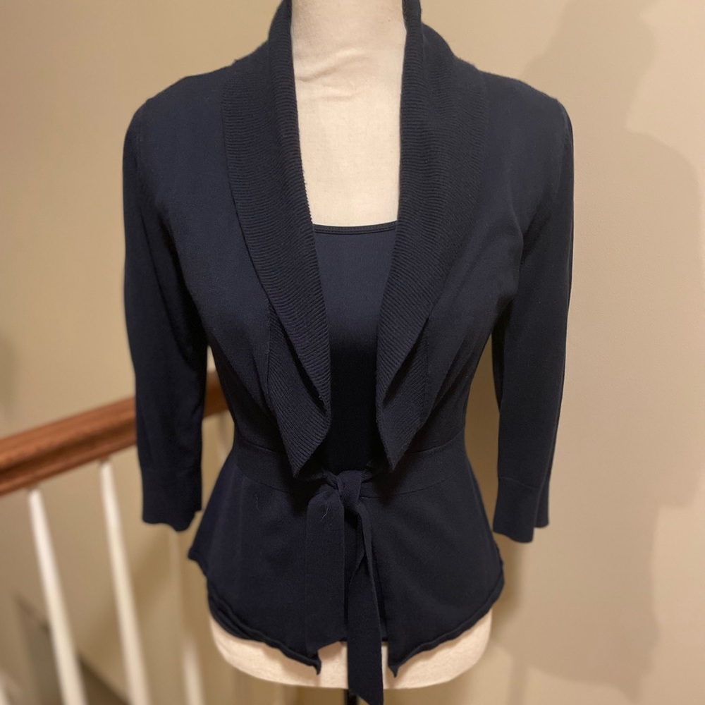 NWOT Navy front tie Cardigan with strapped tank